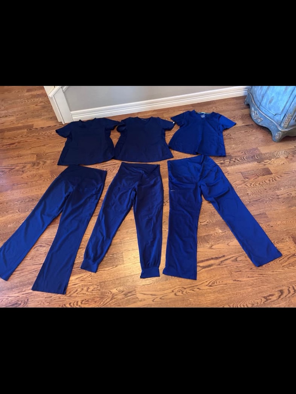 3 sets of navy maternity scrubs